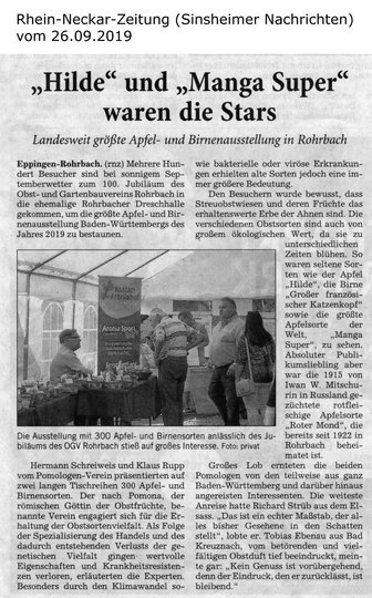 Artikel in Rhein-Neckar-Zeitung vom 26.09.2019